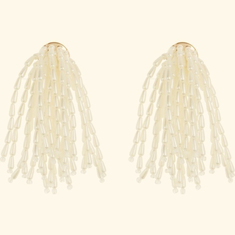 🆕NORDSTROM Tasha Faux Pearl Beaded Fringe Drop Statement Earrings::NWT::